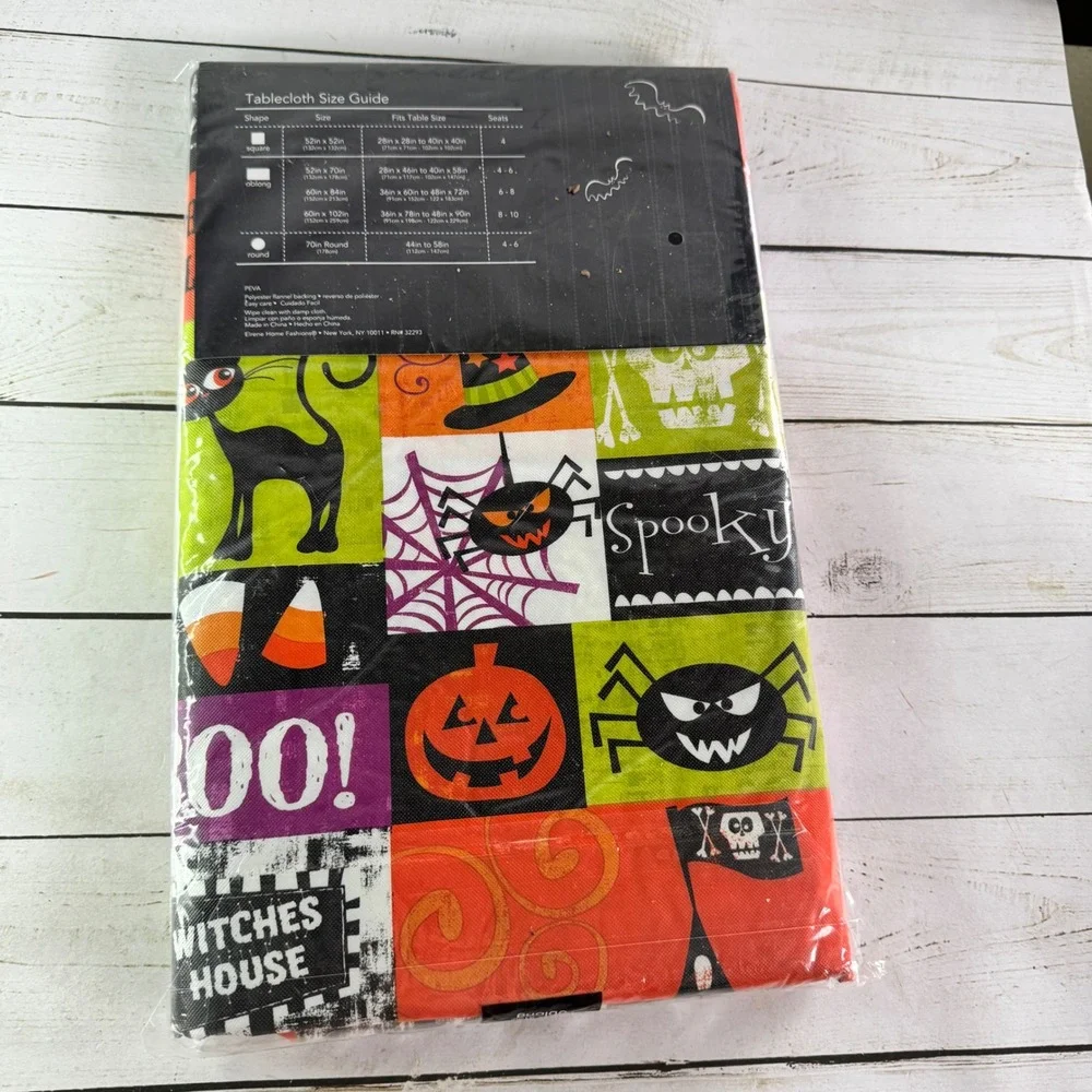 Elrene Halloween Trick or‎ Treat Patchwork Tablecloth 60x84 Flannelback PEVA